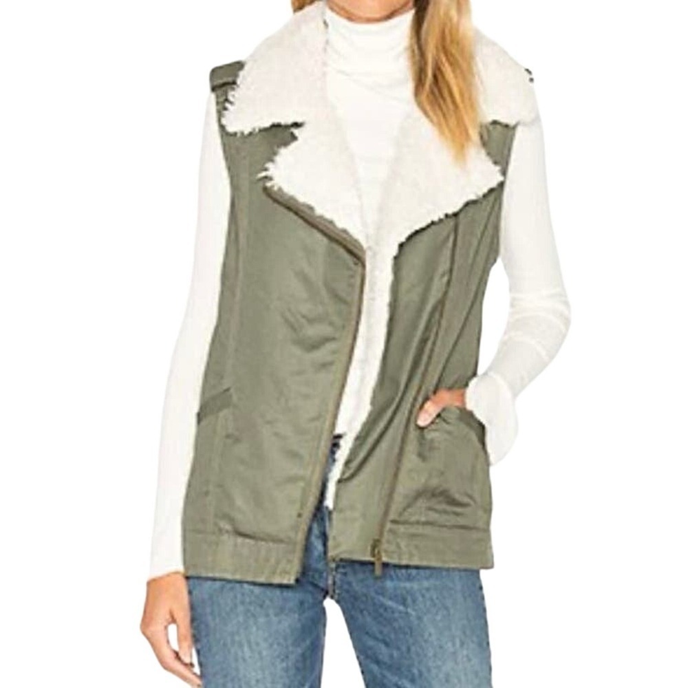 Sanctuary ANTHROPOLOGIE Alexis Faux Fur Trimmed Army Green Zip Vest - Sz Small